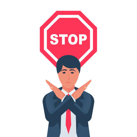 Man holds hands crosswise, stop hands gestureのイラスト素材