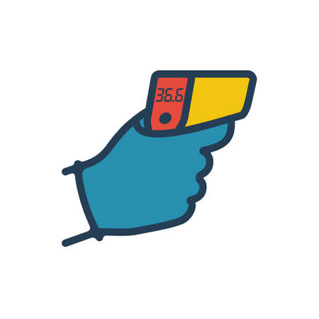 Digital non-contact infrared thermometer in hand doctorのイラスト素材