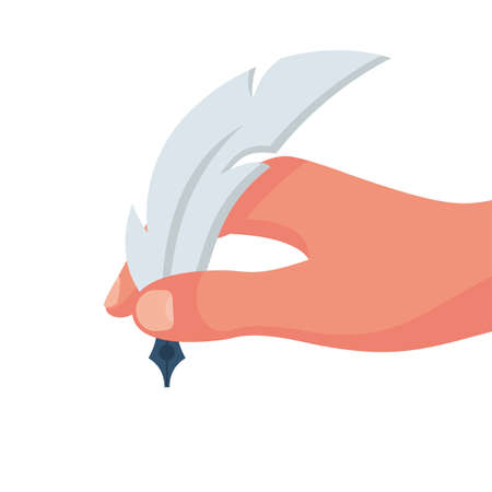 Fountain pen holding in hand. Ink pen flat iconのイラスト素材