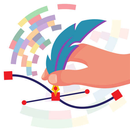 Graphic pen in artists hand. Pen tool cursorのイラスト素材