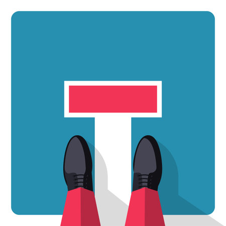 Dead end sign. Businessman stands at road signs. There is no further road. Simol bricks and the end of the road. Vector illustration flat design. Isolated on white background.のイラスト素材