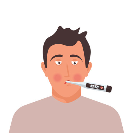 Sick man. Flu epidemic. A person with a high body temperatureのイラスト素材