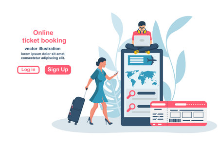 Landing page online flight booking serviceのイラスト素材