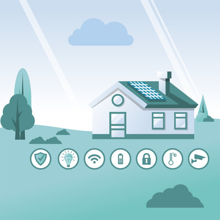 Smart House. Country house with controls in the distanceのイラスト素材