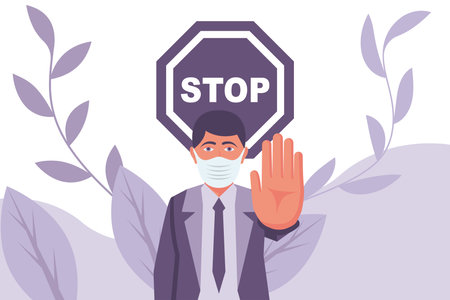 Human in mask makes negative hand gestureのイラスト素材