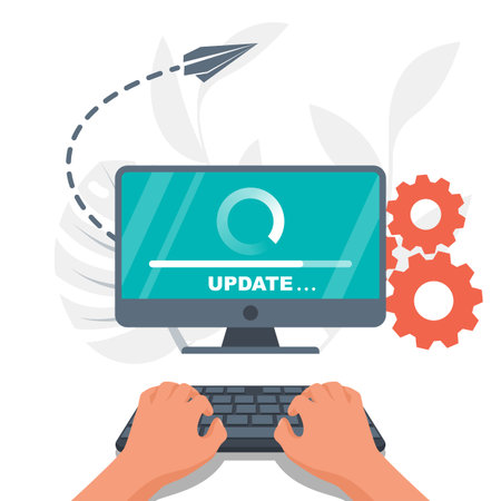 System update. The programmer behind the computer screen