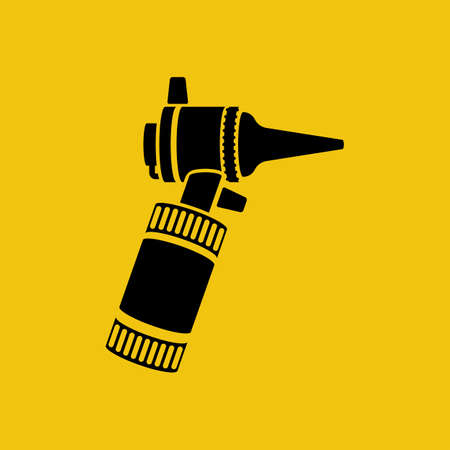 Otoscope black silhouette icon. Diagnostic equipment. Checking the servant and ear canals. Research in the clinic. Vector illustration flat design. Isolated on white background.のイラスト素材
