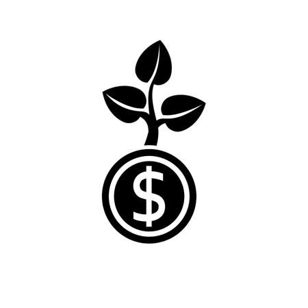 Money growth black icon. Investment concept. Finance and Money. Business growing up. Vector illustration flat design. Isolated on white background. Plant grows as symbol of startup.のイラスト素材