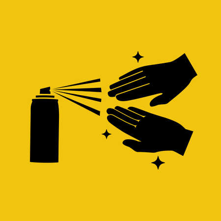 Antibacterial spray for hand disinfection. Man holds bottle of antiseptic. Disinfectant concept.のイラスト素材