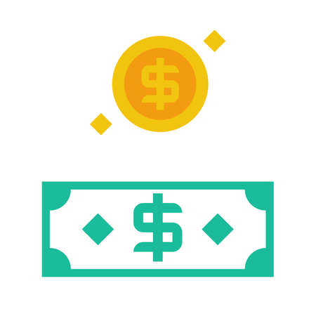 Money icon. Set paper dollar cash and gold coin. Vector illustration flat design. Isolated on white background. Template for web design and marketing.のイラスト素材