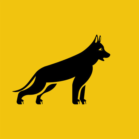 Black icon German Shepherd breed. Purebred dog. Domestic animal. Vector illustration flat design....