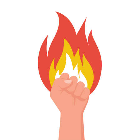 Fist in fire. Vector illustration flat design. Isolated on white background.のイラスト素材