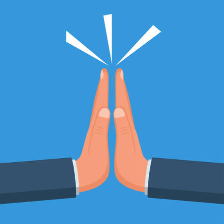 Two hands clapping. Five gesture. Hands together. Teamwork and friendship. People unity. Vector illustration flat design. Isolated on white background.のイラスト素材