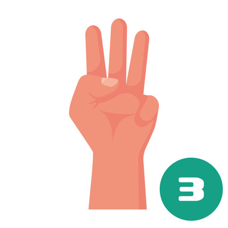 Three fingers. 1 2 3 4 5 flat icon. Hand gestures and numbers with your fingers. Vector illustration. Isolated on white background. Show numbers fingers.のイラスト素材