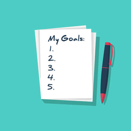 My goals. Notebook writes goals. Personal planning. Motivation in life. Vector illustration flat design. Isolated on background. Blank notebook with a list. Accounts report.のイラスト素材