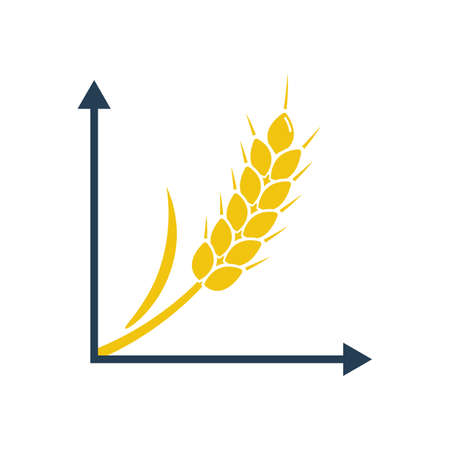 Agricultural business. Graph growing grain crops. Wheat growing. Wheat growth. High price. Increase income. New high harvest. Natural organic food. Vector illustration flat design.のイラスト素材