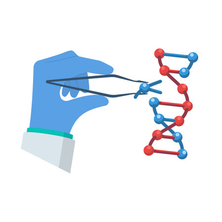 Changing DNA concept. Manipulation DNA. Synthesis process. Doctor edits helix. Laboratory research. Vector illustration flat design. Isolated on white background.のイラスト素材