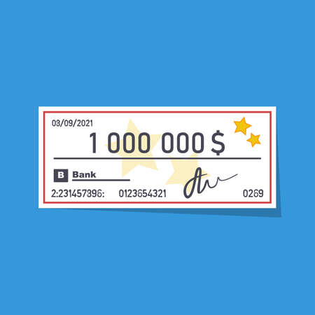 Bank check for one million dollars isolated on background. Vector illustration flat design. Template payment bank checks 1000000.のイラスト素材