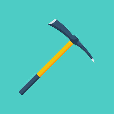 Pickax cartoon iron. Mining tools element. Extraction of precious stones and money. Monetary mine axe. Symbol mining cryptocurrency. Vector illustration flat design. Isolated on white background.のイラスト素材
