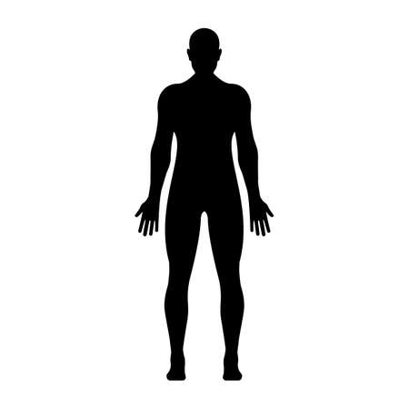 Black silhouette of a young man. Perfect figure of a person. Pictogram male. Glyph body. Vector illustration flat design. Isolated on white background. Caucasian athlete.のイラスト素材