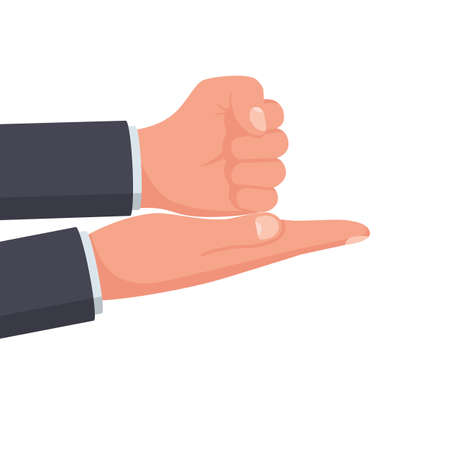 HELP gesture asl. Hand gesture, palm and fist. Non-verbal communication. Language gestures. Vector illustration flat design. Isolated on white background. Hand icon.のイラスト素材