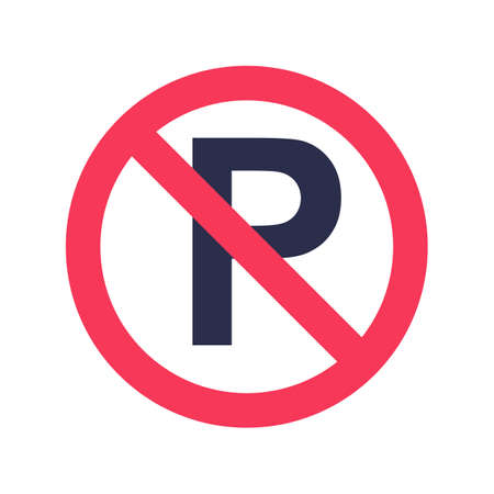 Not parking. No car sign. Parking prohibiter symbol. Red stop sign. Restriction prohibition. Vector illustration flat design. Isolated on white background.のイラスト素材