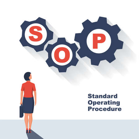 SOP concept. Standard Operating Procedure. Step-by-step work instruction. Organization of process. Vector illustration flat design. Isolated on white background. Planning symbol for successful people.のイラスト素材