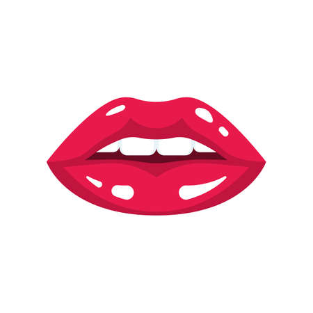 Red female lips. Woman lips. Beauty sexy woman. Vector illustration flat design. Isolated on white background.のイラスト素材