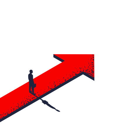 Businessman standing on arrow before road forward. Vision business concept. Looking in future....