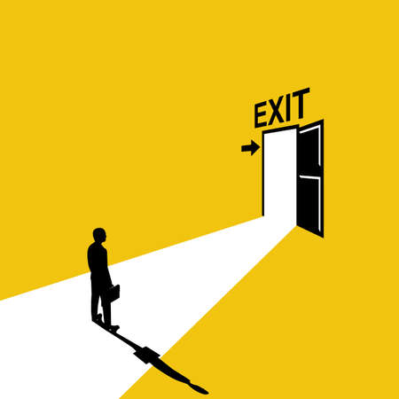 Sign exit. Silhouette man runs into open doorのイラスト素材
