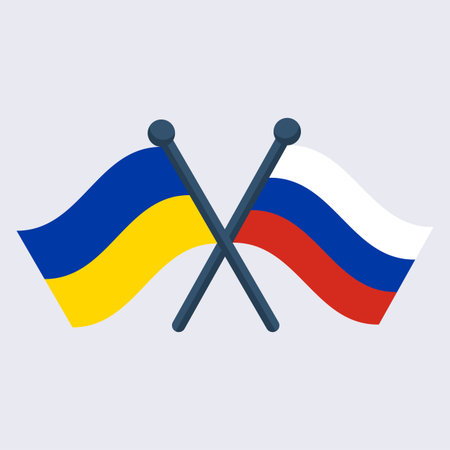 Russia vs Ukraine. Two flags will cross. Correct proportion.のイラスト素材