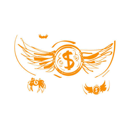 Coin with wings. Fly dollar. Money flying.のイラスト素材