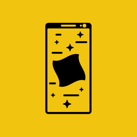 Black icon disinfect smartphone. Clean mobile with antibacterial wet wipes to protect. Silhouette phone surface disinfection. Disinfectant wipes. Cleaning gadget. Vector illustration flat design.のイラスト素材
