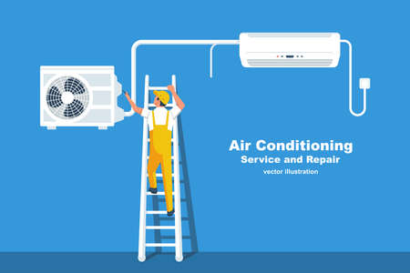 Air conditioning service landing page. Installation of air conditioner.のイラスト素材