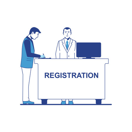 Businessman is registered. Person stands behind persistent registration.のイラスト素材