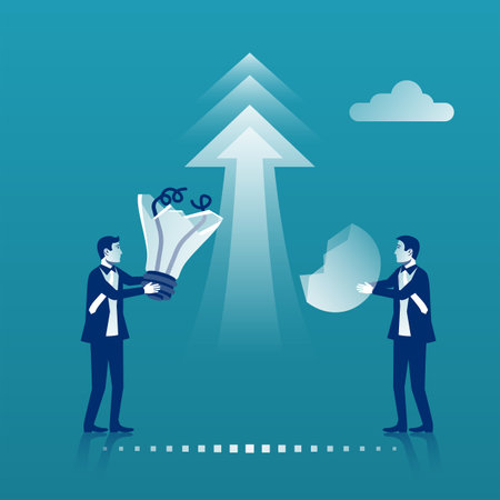 Collaboration concept. Restore the idea. Completing business idea. collaboration, teamwork. successful solution. Symbol of partnership. Businessmen join efforts. Vector illustration flat design.のイラスト素材