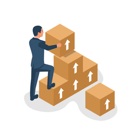 Growth business concept. Entrepreneur's steps to success. Businessman growth. Build a career. Vector illustration flat design. Isolated on white background.のイラスト素材