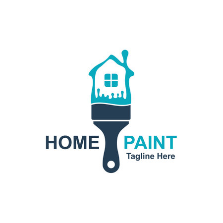 Paint house logo. Home Painting Service. Brush with home. Remodeling and renovation. Design template. Vector illustration flat design. Isolated on white background.のイラスト素材