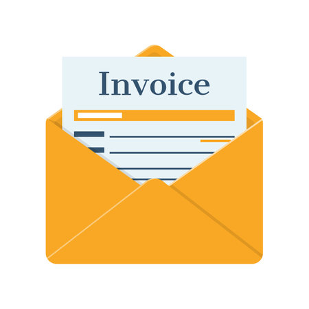 Invoice in envelope. Checking Invoice. The official document is received in the mail. Vector illustration flat design. Isolated on white background.のイラスト素材