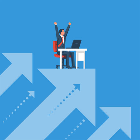 Achieving success at work. Hard work leads to career growth. Business metaphor. Professional progress. Vector illustration flat design. Isolated on white background.のイラスト素材