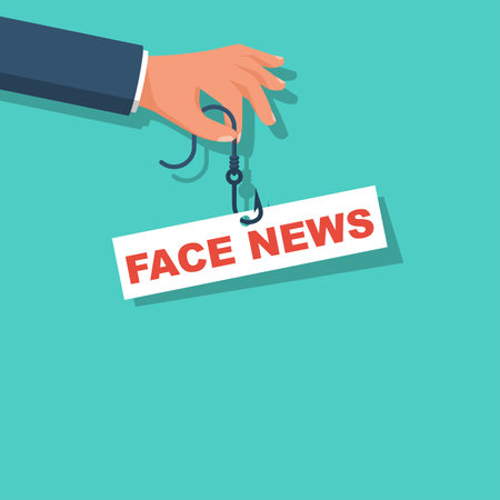 Fake news on the hook. Phishing concept. Hook as a symbol fake propaganda. Vector illustration flat design. Isolated on white background.のイラスト素材
