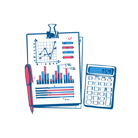 Business document icon. Document with charts and graphs business reports. Vector illustration sketch design. Isolated on background. Paperwork concept.のイラスト素材