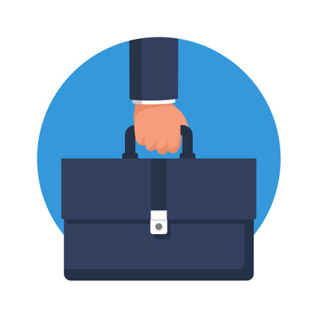Businessman holding a briefcase in hand. Business cartoon icon. Concept management. Vector illustration flat design. Male cartoon character. Office manager in a suit. Confident man.のイラスト素材