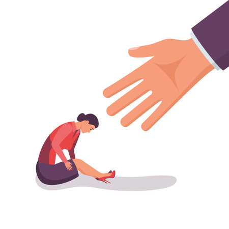 Business helping concept. Businessman gives a helping hand to an employee.のイラスト素材