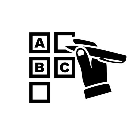 Crossword black icon. A man solves a crossword puzzle. Brain training, logic game. Spare time recreation. Vector illustration flat design. Isolated on white background.のイラスト素材