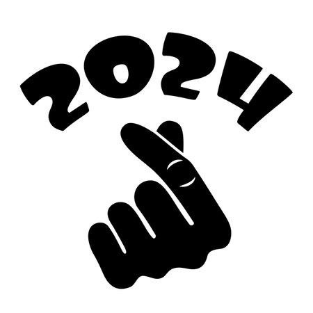 Happy New Year 2024. Hand of Santa Claus with serpentine confetti and flying numbers 2024. Vector cartoon design. Template for congratulations, celebration events for web and print.のイラスト素材