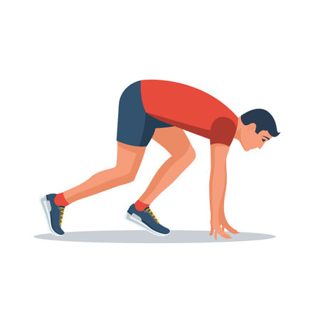 Athlete at the start. Runner sprinter explosive run. Sprint or marathon. Sports competition. Cartoon vector illustration. Flat design. Isolated on white background.のイラスト素材