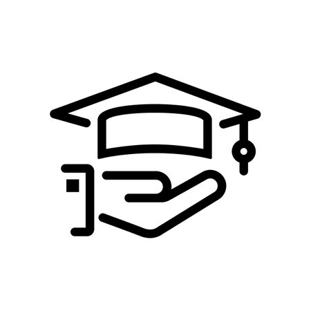 The Graduate holds a cap in his hand. Concept of education. Flat cartoon design. Vector illustration one-line style.のイラスト素材