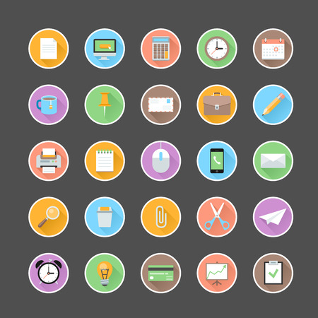 Modern flat office vector icons set with long shadow.のイラスト素材