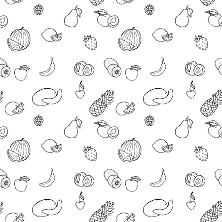 Vector hand drawn fruits and berries seamless pattern.のイラスト素材
